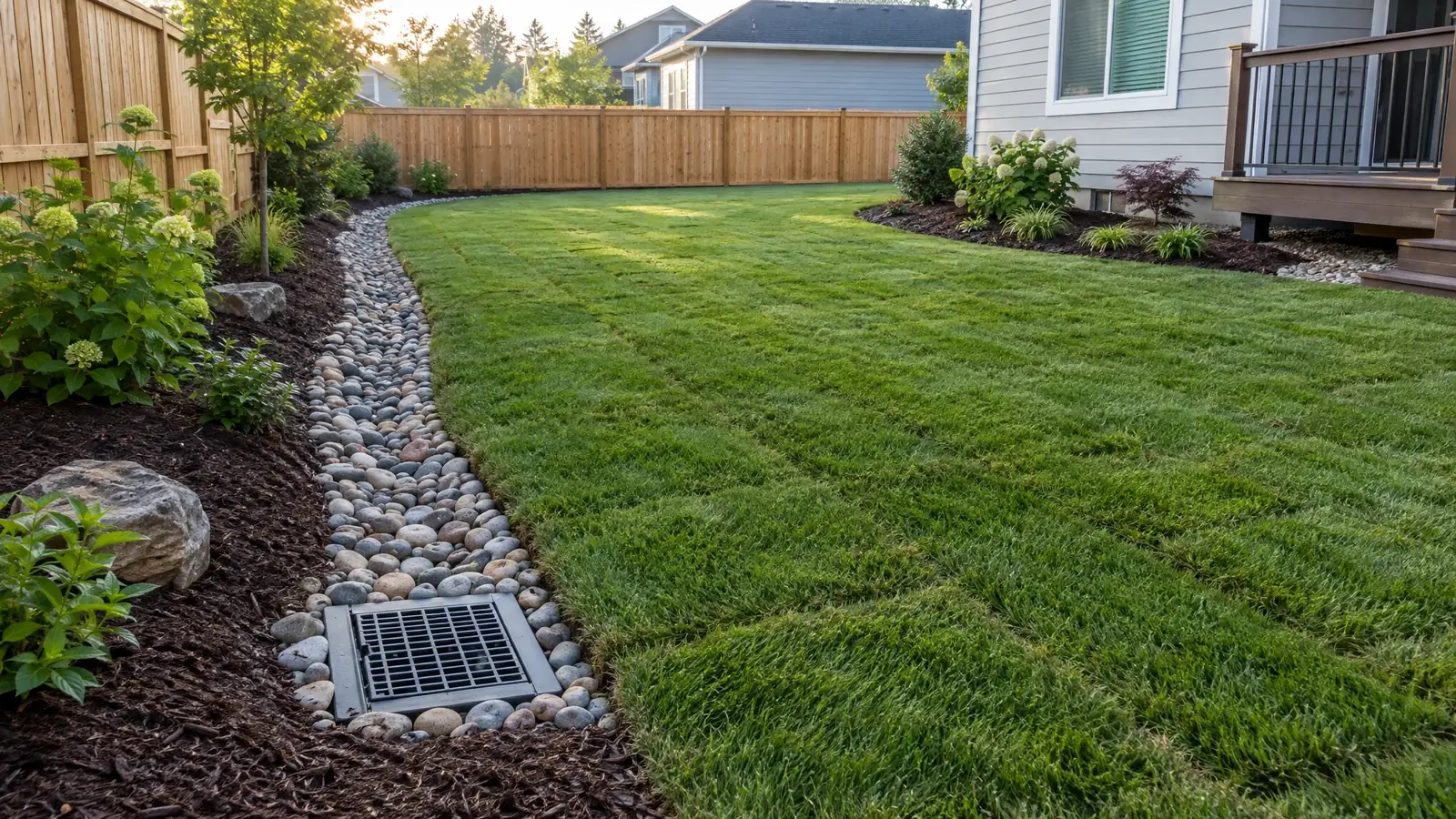 A finished yard drainage system